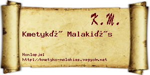 Kmetykó Malakiás névjegykártya